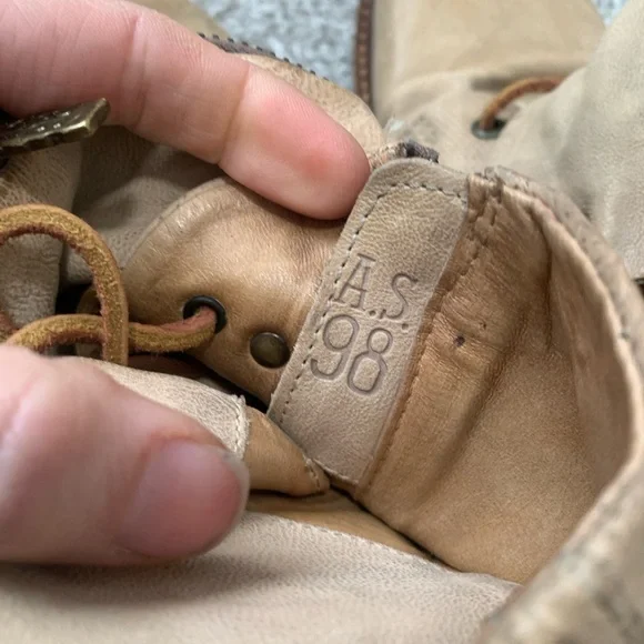 A.S. 98 Wasteland Cream Fold Over Leather Ankle Combat Boots Size 38 - Picture 5 of 8